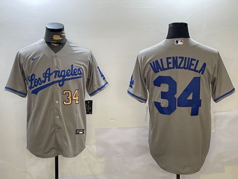 Men Los Angeles Dodgers #34 Valenzuela Grey Game 2024 Nike MLB Jersey style 10296